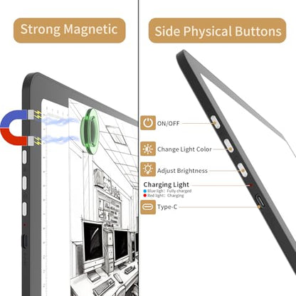 YINGWOND Rechargeable A4 Light Box for Tracing,Ultra-Thin 9000LUX Super Bright Wireless Light Pad with Adjustable Brightness Color,13.9x10 in Light Board for Diamond Painting Drawing Sketching - style: Rechargeable A4 Black