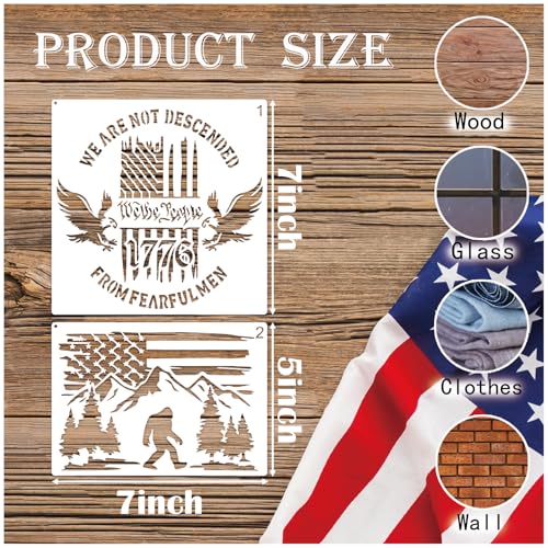 23pcs American Flag Stencil Reusable Patriotic 50 Stars We The People 1776 Stencil Template Drawing Military Flag Stencils for Spray Painting on Wood Wall DIY Crafts Project Shirt Decoration(flag23)