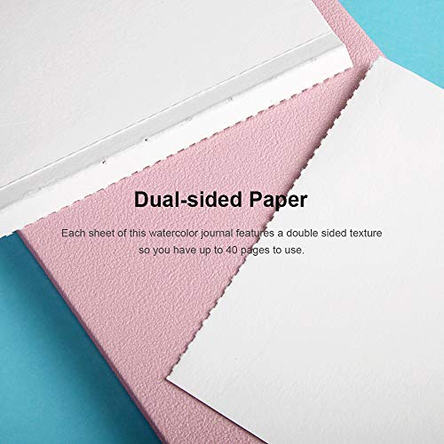 Paul Rubens Watercolor Journal, 100% Cotton 140 lb (300 GSM) Hot Pressed Watercolor Paper, 20 Sheets Sized 7.6’’ x 5.3’’ Travel Art Journal for Beginners and Experienced Painters (Pink) - color: Pink Cover-Journal, size: 7.68" x 5.31"