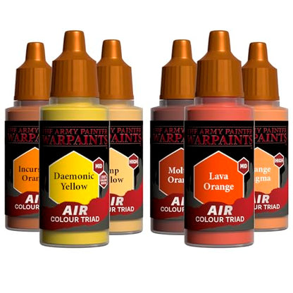 The Army Painter, Air Triads Orange + Yellow, 6 x 18 ml, airbrush | Pre-thinned Acrylic spray gun paints - Paint sprayer paint for D&D & Warhammer Miniatures - color: Orange + Yellow