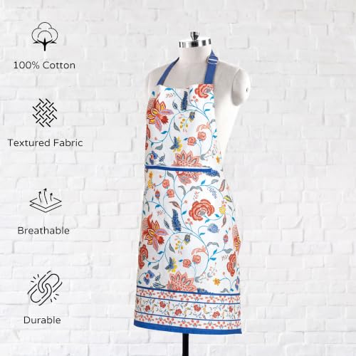 FINGERCRAFT Apron, Dual Pocket, Adjustable Tie, Multipurpose Washable Bib Apron for Home, Kitchen, Chef and Professionals - color: Coral Blossom
