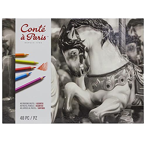 Conté à Paris 48 Count Assorted Pastel Pencils | Highly Pigmented Lead, Unique Velvety Finish, Ideal for Portraits, Life Drawing & General Silhouette Work, Blendable - style: 48 Count - Assorted