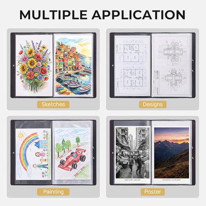 Nicpro 18"x24" Art Portfolio, 30 Pockets Display 60 Pages Art Portfolio Folder with Clear Plastic Sleeves, Artwork Storage Presentation Book for Artists, Painting Carrier Case - size: 18x24"