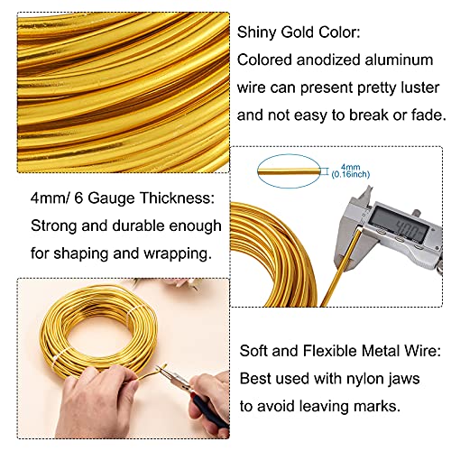52 Feet 4mm Gold Aluminum Wire Bendable Metal Craft Wire for Beading Sculpting Jewelry Making - color: Round-Gold, size: 4mm