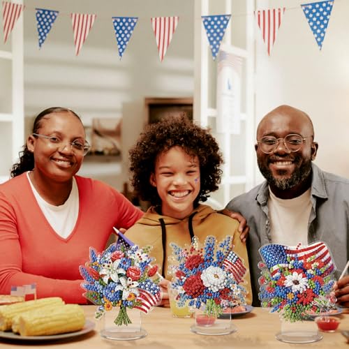 Kosiz 9 Pcs Patriotic Diamond Painting Tabletop Decor 250th Anniversary 4th of July Diamond Art Kits for Adult Double Sided Acrylic Red White Blue Centerpiece for Table DIY Craft Veterans Day Gift - style: Patriotic