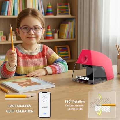 Electric Pencil Sharpener for 6 to 8 mm Pencils Helical Blade Fast 4 Second Sharpening Large Shavings Bin Non Slip Feet Safe Design for Classroom Office and Home Pink(S1131) - color: Pink