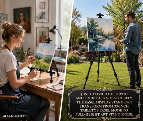 MXG Aluminum Art Easel,Professional Black Display Easel for Painting&Sign | 17-61 Inch Adjustable Height Tabletop & Floor standing Poster Stand 25lb Capacity for Canvas,Whiteboard,Home & Office - color: black