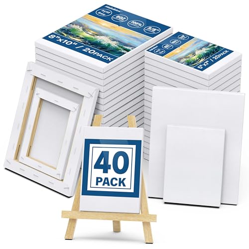 Blank Canvas for Painting, Bulk Pack of 40-8x10 inches, 5x7inch(20 of Each), 100% Cotton, Primed, 5/8 Inch Profile of Super Value Canvas Pack for Acrylics, Oils & Other Painting Media - size: 40 Pack Mixed - 8×10IN 5×7IN