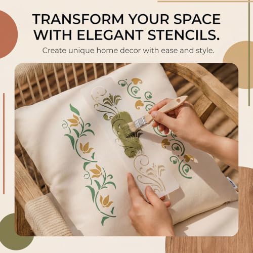 12 Pack Border Stencils Set for Painting on Wood Walls, Reusable Floral Boho Pattern Stencil for Art Crafts, Spray Paint Template for Wallpaper Floor Canvas, Acrylic Painting on Floors Fabric
