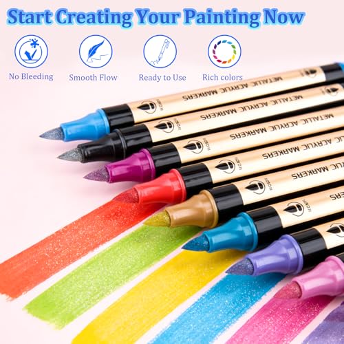 Metallic Marker Pens, 18 Colors Dual Tip Acrylic Paint Pens for Black Paper, Rock Painting, Medium Tip Glitter Pens for Scrapbooking, Card Making, DIY Arts & Crafts, Scrapbook Supplies - color: 18 Colors Metal Craft Pen