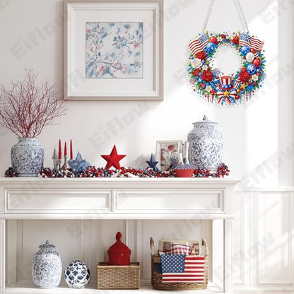 Eiflow Acrylic Diamond Art Hanging Kit for Adults 4th of July, DIY Diamonds Painting Door Hanging Board Kit, Special Crystal Diamond Art Painting Pendant Ornament (Patriotic Wreath) - color: Patriotic Wreath