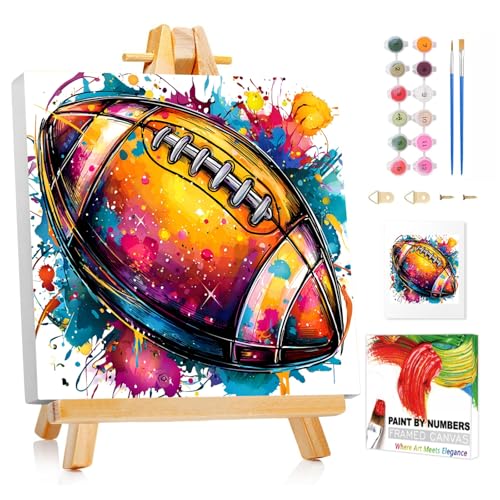 XTCIXAL Paint by Numbers Kit for Kids with Frame, Football, 8X8 inch - color: 03-Football