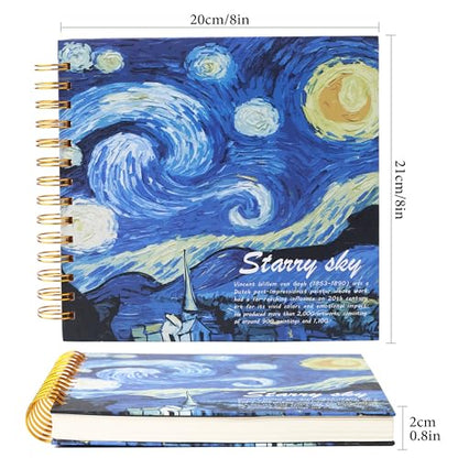 SuyuanArt Hardcover Square Sketchbook 8" x8", Thick Acid-Free Paper for Drawing Spiral Bound, Portable Mixed Media Art Sketch Pad,Drawing Sketching Gift for Artists (Starry Night 8 "x 8 ") - color: Starry Night 8 "x 8 "