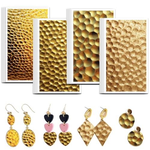 OLYCRAFT 24Pcs Hammered Texture Clay Transfer Paper 4 Styles Transfers Paper for Polymer Hammered Polymer Clay Transfer Sheets Small Ceramic Decal for Clays Earrings Jewelry Making - style: Hammered