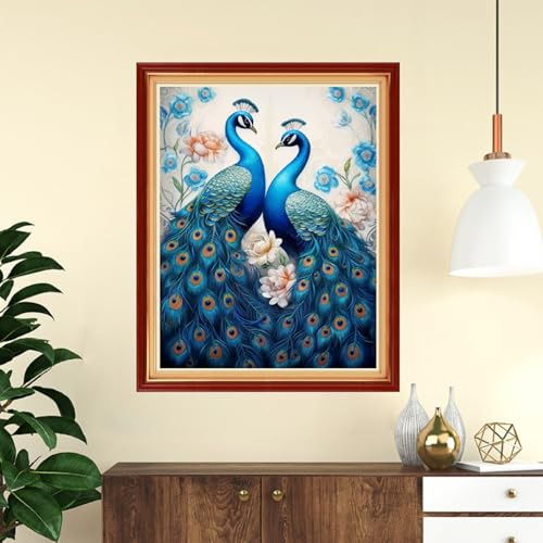 Funchey Stamped Cross Stitch Kits, DIY Cross Stitch Pattern for Adults Beginners Needlepoint Kits Embroidery Kit Arts and Crafts 11CT-Blue Peacock 16x20 inch - color: Handicraft patterns09