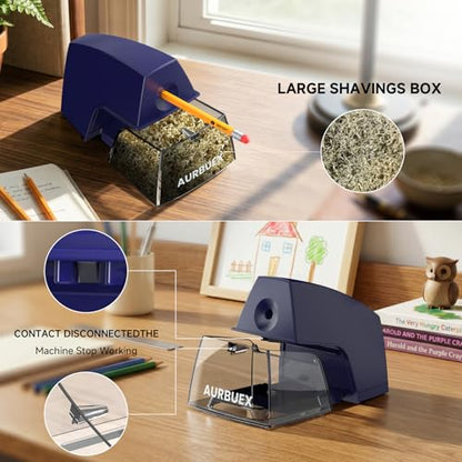 Electric Pencil Sharpener for 6 to 8 mm Pencils Helical Blade Fast 4 Second Sharpening Large Shavings Bin Non Slip Feet Safe Design for Classroom Office and Home Blue(S1131) - color: Blue