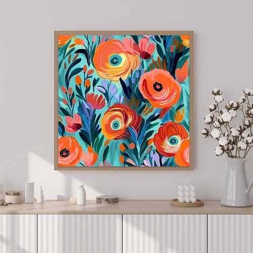 Artunion Framed Paint by Numbers Kit for Adults Beginners & Kids Ages 8-12,Red Flowers Paint by Number with Frame,Floral Paint by Numbers Kit on Canvas 10 * 10 Inch Without Easel - color: ZXT-194-F