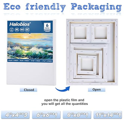 6 Packs Stretched Canvases for Painting with 4x4 Inch, 6x6 Inch, 8x8 Inch, 11x14 Inch, Painting Canvases for Acrylics,Oils & Other Media, 5/8 Inch Profile 100% Cotton Artist Framed Canvas - size: 6 Pack Mixed - 11×14IN 8×8IN 6×6IN 4×4IN