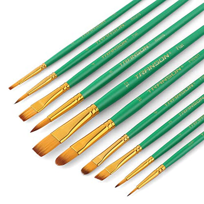 Transon 20pcs Artist Painting Brush Set for Acrylic Watercolor Gouache Hobby Craft Face Rock Painting Green - color: Green