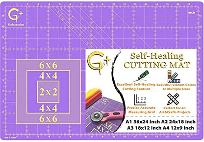 G+ Self-Healing Cutting Mat, True A3 12 x 18" (13 x 19"Full) Purple/Black Eco-Friendly Double-Sided 3-Ply Craft Cutting Board for Sewing Fabric Crafts Hobby Scrapbooking and All Arts Projects - size: 19"L x 13"W