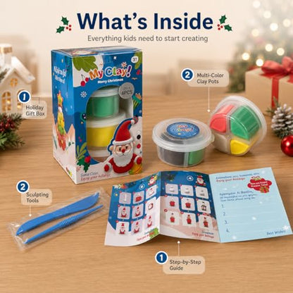 Air Dry Clay for Kids, 4 Christmas Mini Modeling Clay Sets, DIY Snowman Model Magic Clay Kit with Tools & Tutorials, Christmas Stocking Stuffers for Kids, Creatible Art Crafts Toys Gifts Xmas Gift - color: 4 Packs Mini Christmas Kit