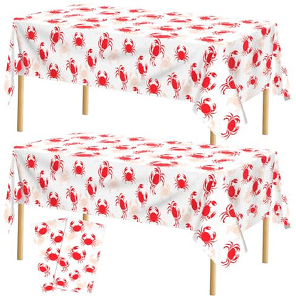 Kochorie 2 Pieces Crab Boil Plastic Tablecloth 108 x 54 Inch Rectangular White and Red Sea Animal Table Cover Waterproof Crab Tablecloth for Summer Party Supplies Home Outdoor Decorations - style: Crab