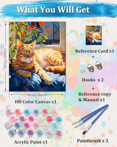 TOCARE Cat Paint by Numbers Kit for Adults, Orange Cat Paint by Number Canvas,Adults' Paint-by-Number Kits for Kitty Lovers 16x20inch (Without Framed) - color: TC-OPC-147