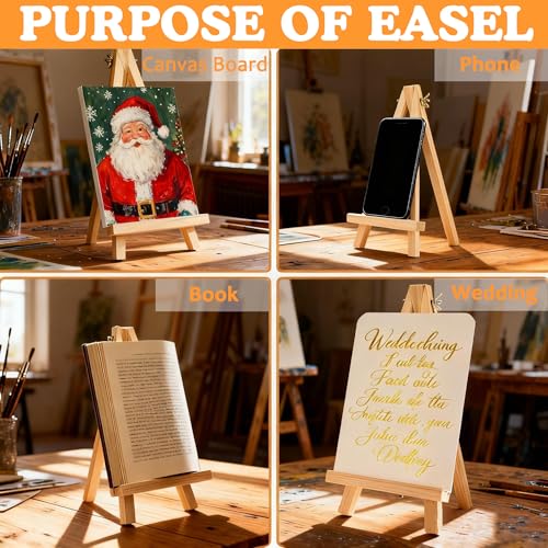 5 Pack 9" Wood Easels, Tabletop Tripod Stand for Painting Party & Crafts | Wood tripod art easels for painting, crafts, sign & photo display; portable mini tabletop stand for party, classroom