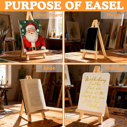 5 Pack 9" Wood Easels, Tabletop Tripod Stand for Painting Party & Crafts | Wood tripod art easels for painting, crafts, sign & photo display; portable mini tabletop stand for party, classroom