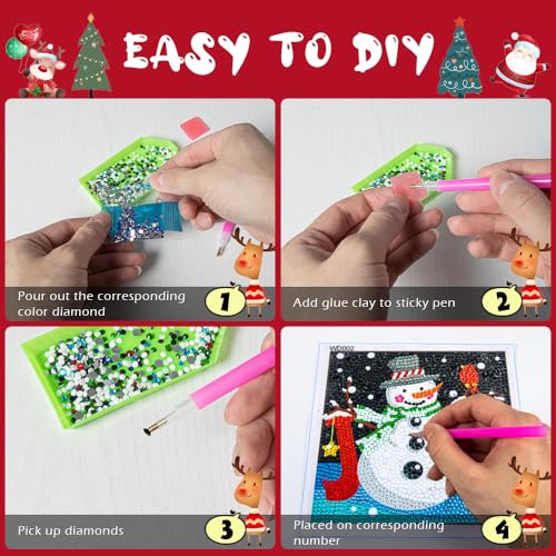 Labeol Diamond Art Kits for Kids Crafts for Girls Ages 6-8-10-12 Easy to DIY Creative Diamond Art Sticker Craft by Numbers Kits for Kids and Adult Beginners (4 Pack Christmas) - style: 4 pack Christmas