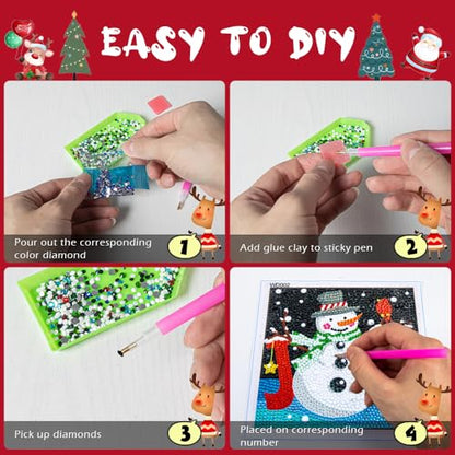 Labeol Diamond Art Kits for Kids Crafts for Girls Ages 6-8-10-12 Easy to DIY Creative Diamond Art Sticker Craft by Numbers Kits for Kids and Adult Beginners (4 Pack Christmas) - style: 4 pack Christmas