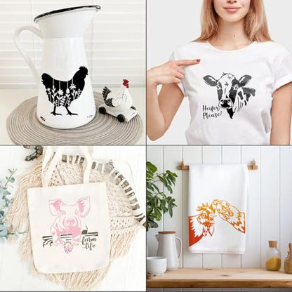 15 Piece Farmhouse Stencils - Reusable Farm Animal Stencils Template for Painting on Wood, Furniture, Fabric, Wall & DIY Crafts (Chicken, Cow, Pig, Horse) - style: 15 Farm animal