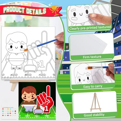 Tenceur 12 Sets Football Sports Paint by Numbers Kit Pre Drawn Canvas Painting Set with Easels Paints and Brushes for Kids Beginners Classroom Party Group and Team DIY Art Activities - style: Football