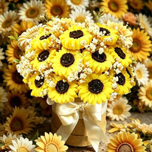 10 Pack Sun Flower Silicone Mold with Large-Eye Wicking Needle,Candlewick Soap Flowers Mold for DIY Tealight Candles Soaps Wax Epoxy Resin Concrete - color: 10PCS-SUNFLOWER