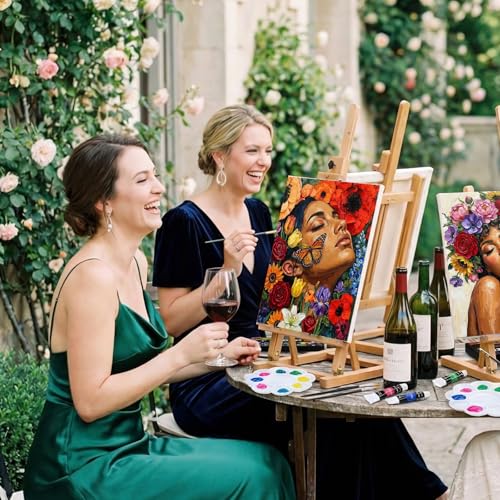 Cholemy 36 Pcs Paint and Sip Kit Gift for Adults 8''x10'',Floral Lady | Pre Drawn Canvas, Painting DIY Afro Acrylic Painting Kit, Wood Easel Brushes, Date Night Bulk, Summer Halloween Party - style: Floral Lady