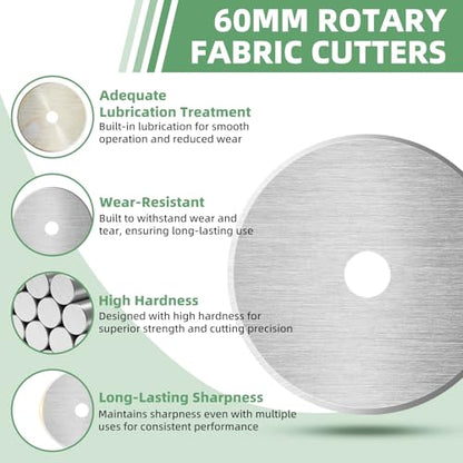 60mm Rotary Cutter Blades Replacement for Fiskars Paper Cutter, 3 Pieces | Replacement Blades Idea for Sewing, Arts And Crafts Cutting, Quilting Rotary Blades
