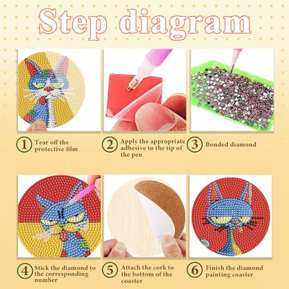 DOTSOPS 8 PCS Cat Diamond Art Coasters Kits for with Holder Beginners 4 in - color: Ecat