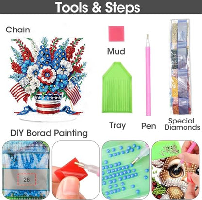 ARPADAMO Tabletop Ornament Diamond Art Kit for Adult USA Flag Flower Basket | 5D DIY Special Shaped Crystal Patriotic Double Sided 4th of July Diamond Painting Art Kit,Placement Ornament Gift Home Garden - color: DP03971