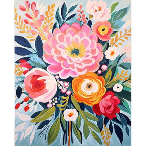 YarnMate Flowers Paint by Numbers Kit for Adults - Flowers in Vase Paint by Number on Canvas Without Frame, DIY Acrylic Painting for Gift Home Wall Decor (16x20 Inch) - color: MT20259