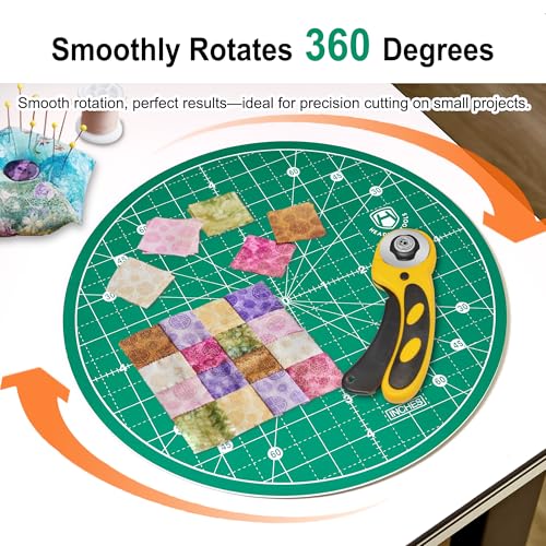 10"x10" Round Rotating Cutting Mat, Self Healing Mat with 360-Degree Rotation & Anti-Slip Base, Sewing Board Cutting Mat Perfect for Fabric Quilting Leather Hobby Project, Green - color: Green, size: 10"L x 10"W