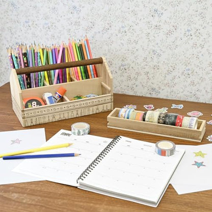 Ikee Design Small Wood Craft Tool Box Caddy with a Handle for Storage - color: Natural with Pattern