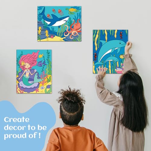 goldentime 3 Pack Kids Paint by Numbers Ages 4-8-12 Includes 8x10 inch Framed Canvas with 19 Acrylic Paints, 5 Brushes Fun and Easy Predrawn Canvas for Painting Kids - color: seaworld