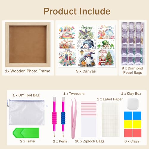DIY Diamond Art Painting Pearl Creative Pattern 5D Seasonal Holiday Calendar 2026 Healing Home Photo Frame Set Tools-9PCS Festivals - color: 9PCS Festivals