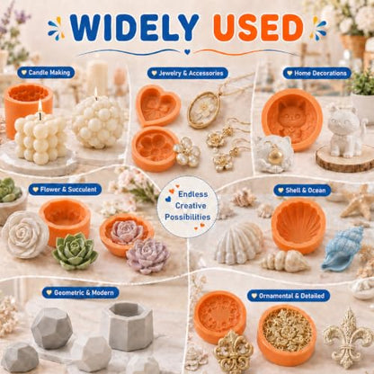 Silicone Molds Making Kit 10A Elastic Liquid Fast Cure | Silicone Rubber Liquid 1:1 Mixture, Flexible Easy to Demold for Casting Molds of Resin Soap Candle Wax, 17.6oz, Orange