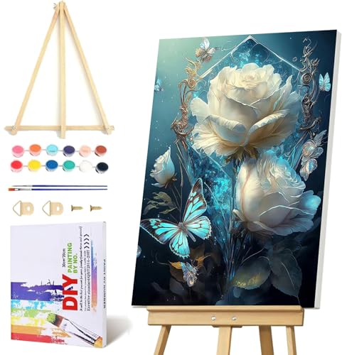 VIGEGU Flower Paint by Numbers Kit for Adults with Framed - Paint by Number with Wooden Easel DIY Nice Box Acrylic Oil Painting,for Wall Decor 8x12inch - color: Paint by Number -1
