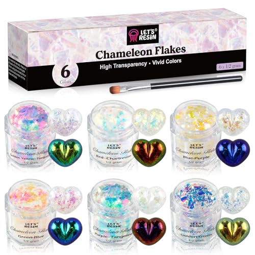 LET'S RESIN Opal Chameleon Flake, Transparent Glitter Flake for Epoxy Resin | 6 Colors Iridescent Color-Shift Pigment Powder for Resin Molds/Silicone Molds/Tumblers/Nail Art, Resin Supplies - color: Transparent flakes