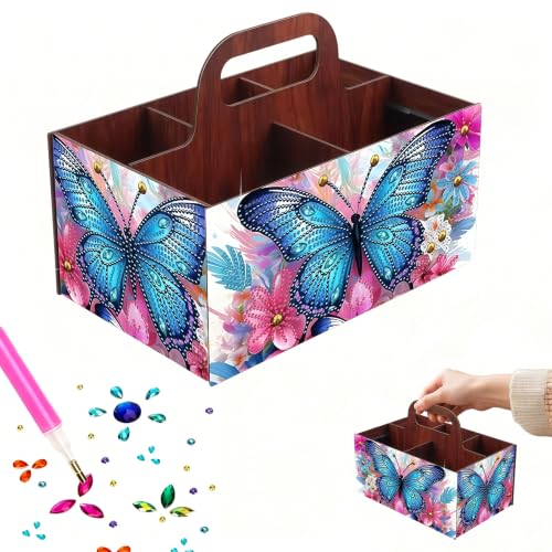 LSQFS Butterfly 5-Grid Wooden Diamond Painting Storage Box with Handle - color: Butterfly 2