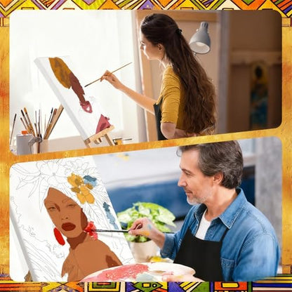 Motipuns 12 Set Afro Queen Pre Drawn Canvas for Paint for Adults | 8 x 10 Inch, Sip and Paint Party Kit, Pre Printed Framed Canvas with Easels Paints Brushes Aprons, Party Adult Art Supplies - style: Afro Queen