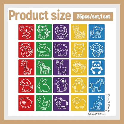 CUTHOLLOW Cartoon Animals Stencils, 25PCS 8-Inch Washable PET Art Stencils | 25PCS 8" PET Stencils, Animal, Washable and Reusable, Large Art Templates for Painting, Crafts, Walls and Sidewalk Chalk - style: Cartoon animals