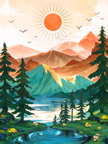 Yunnuo Landscape Diamond Art Kits for Adults,Diamond Painting Sunset Mountains,DIY Full Round Drill Gem Painting, Abstract Scenery Paint with Diamonds for Home Decor and Relaxation 16 x 12 inch - color: E003-scenery 30x40cm